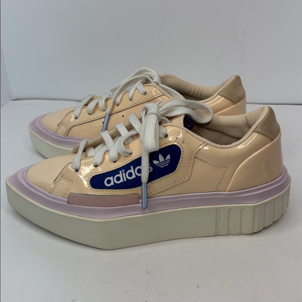 Adidas Originals Hyper Sleek Platform Sneakers Size 6 tan pink blue - Picture 3 of 15